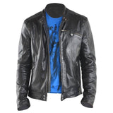 Regular Fit Black Biker Lambskin Leather Motorcycle Jacket for Men