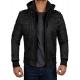 Black Hooded Leather Jacket - Leather Jacket
