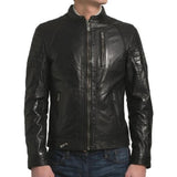 Straight Fit Black Lambskin Leather Jacket Men