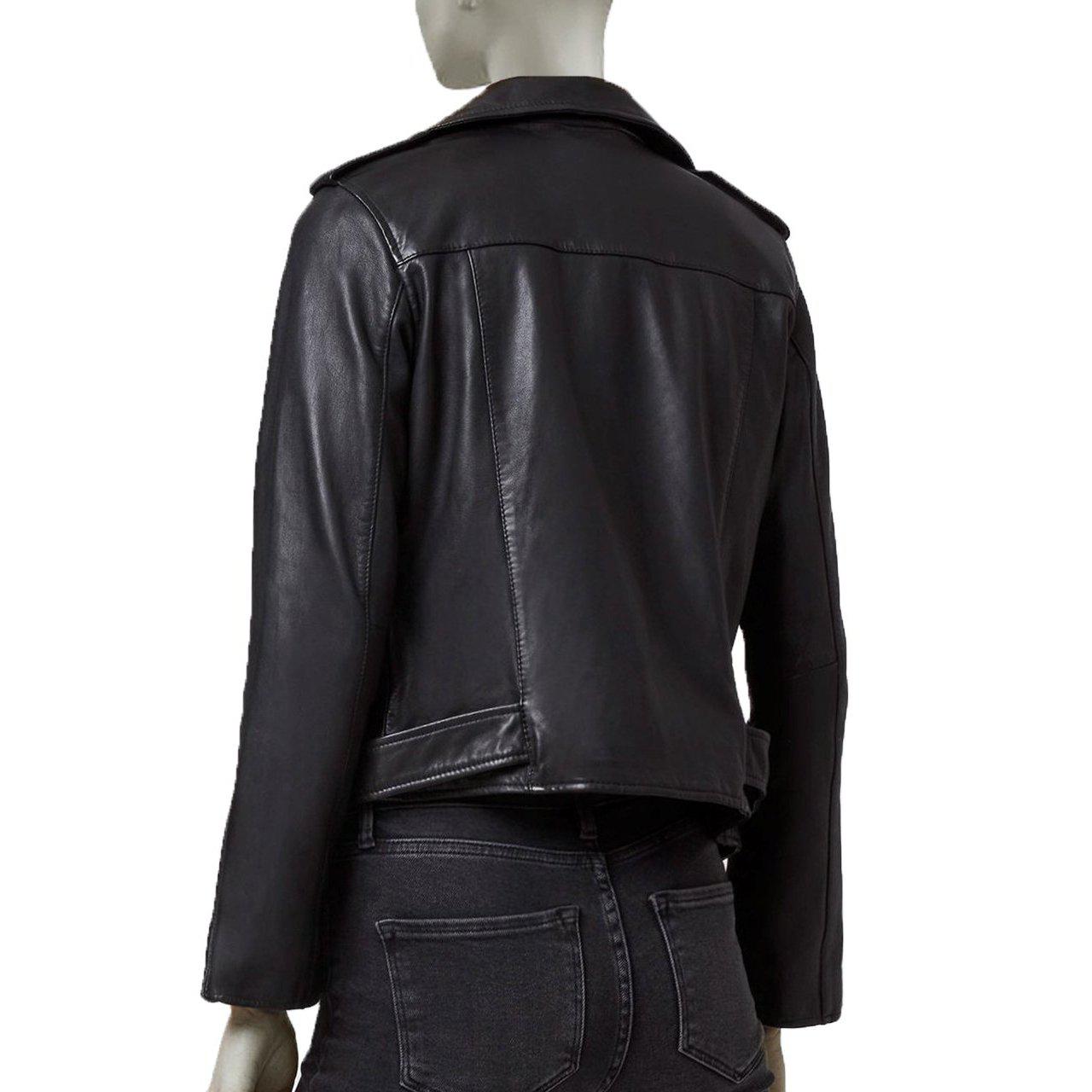 Biker Women Leather Jacket with 3 Front Pockets - Leather Jacket