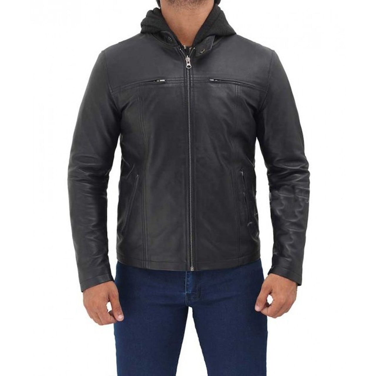 Black Bomber Hooded Leather Jacket - Leather Jacket
