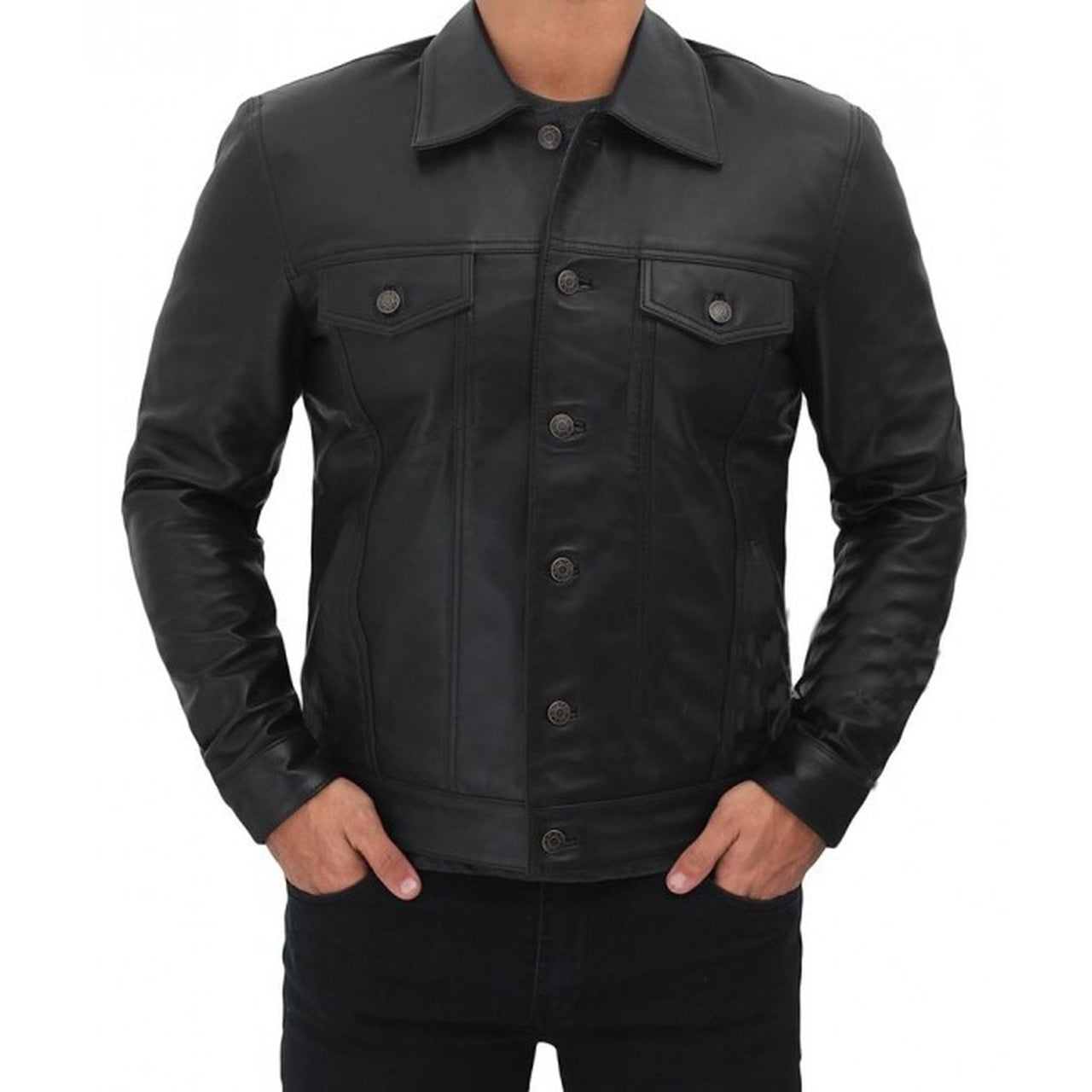 Black Genuine Leather Trucker Jacket - Leather Jacket