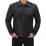 Black Genuine Leather Trucker Jacket - Leather Jacket