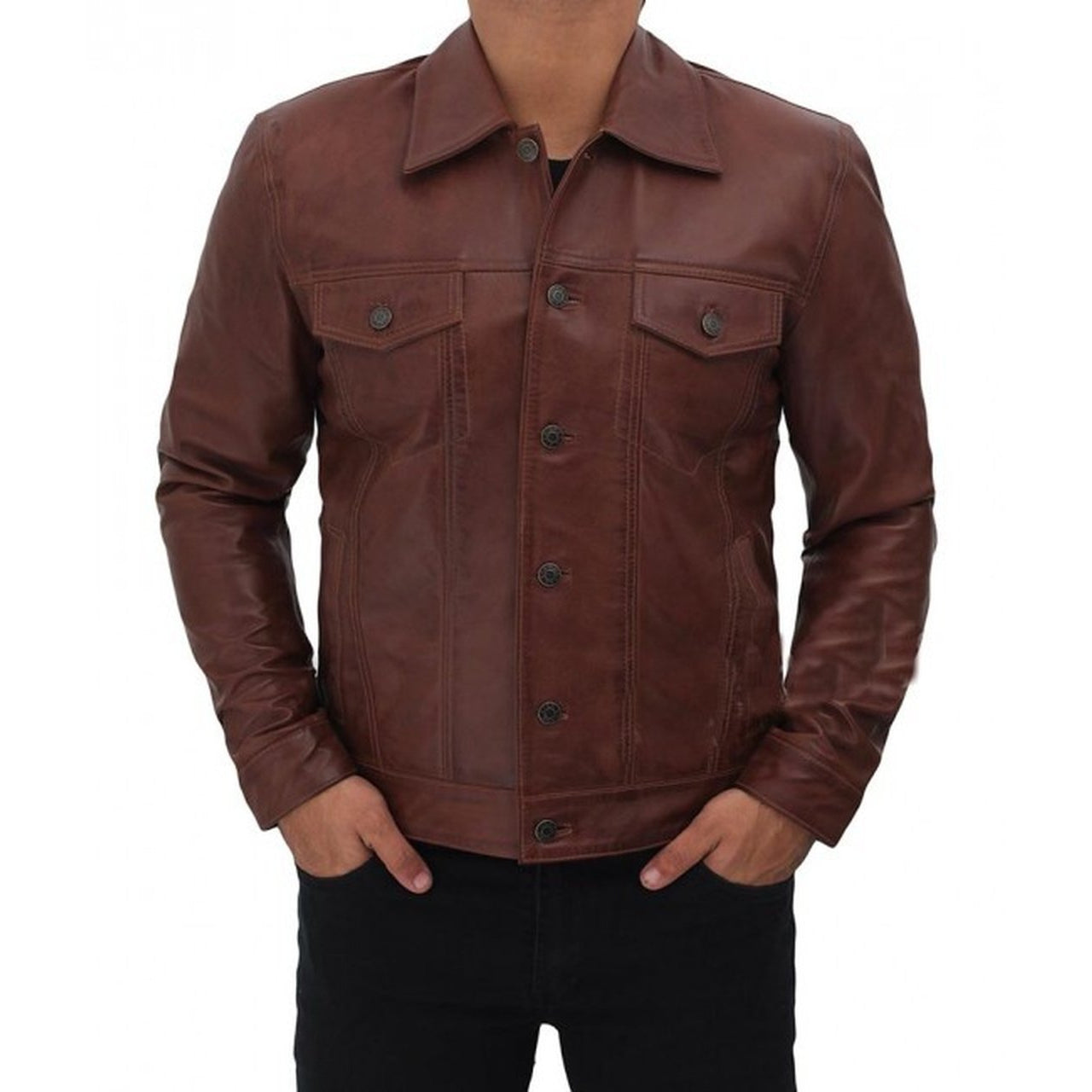 Brown Genuine Leather Trucker Jacket – Musheditions