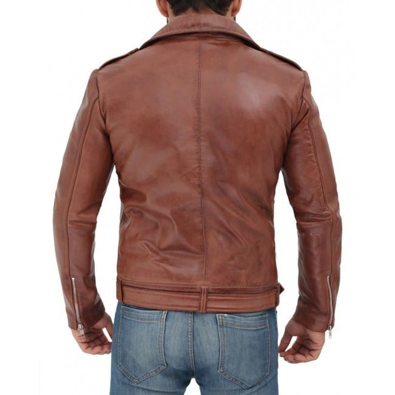 Brown Leather Motorcycle Jacket for Men - Leather Jacket