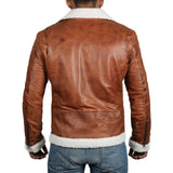 Brown Motorcycle Leather Jacket with Shearling for Men - Leather Jacket