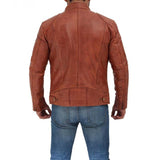 Cafe Racer Men Tan Leather Jacket - Leather Jacket
