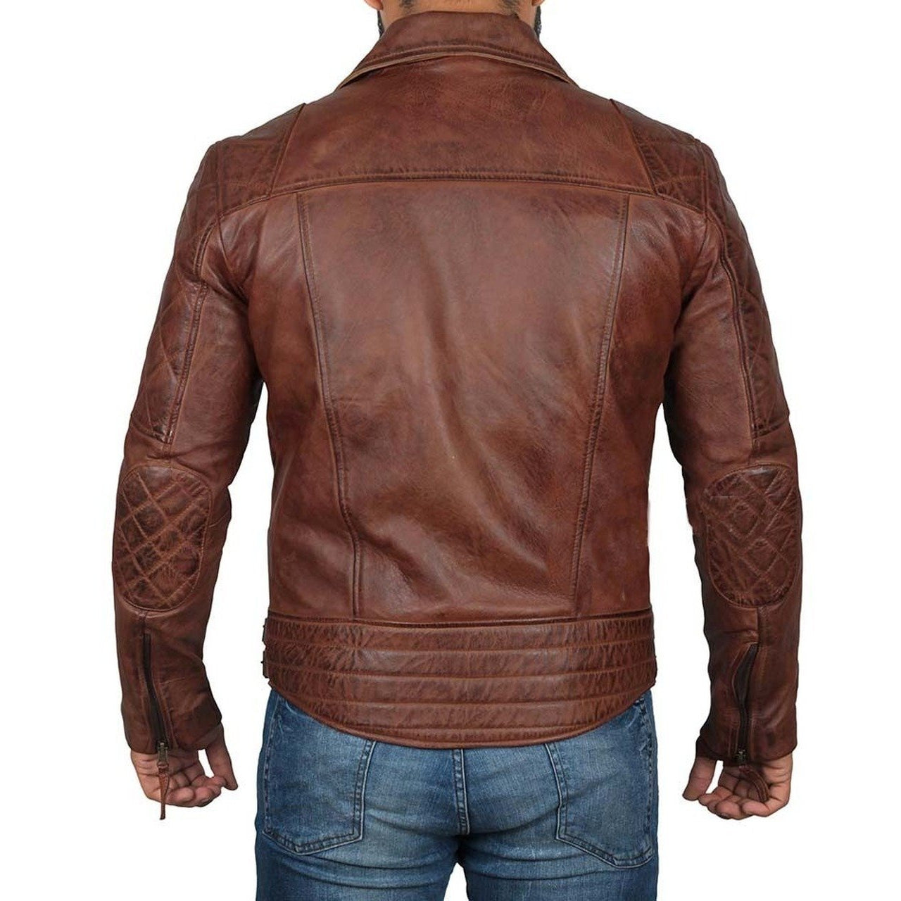 Dark Brown Quilted Biker Vintage Leather Jacket Men - Leather Jacket