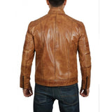 Distressed Brown Cafe Racer Leather Jacket Men - Leather Jacket