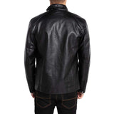 Men Stand Collar Leather Motorcycle Jacket Black - Leather Jacket