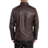 Men Stand Collar Leather Motorcycle Jacket Coffee - Leather Jacket
