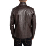 Men Stand Collar Lining Leather Jacket Motorcycle Coffee - Leather Jacket