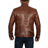 Brown Leather Motorcycle Jacket For Men