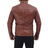 Men Tan Quilted Leather Motorcycle Jacket - Leather Jacket