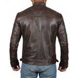 Quilted Distressed Brown Leather Jacket Men - Leather Jacket