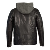 Motorcycle Hooded Leather Jacket in Black