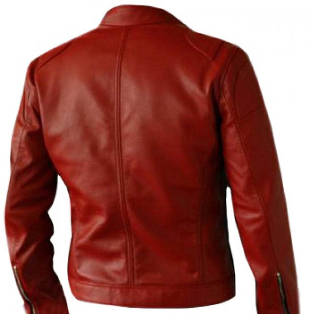 Biker Style Genuine Leather Jacket With Zipper Pocket In Red Vine Color