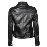 Black Button Up Casual Leather Jacket For Women - Leather Jacket