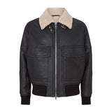 Black Shearling Bomber Leather Jacket for Men - Leather Jacket