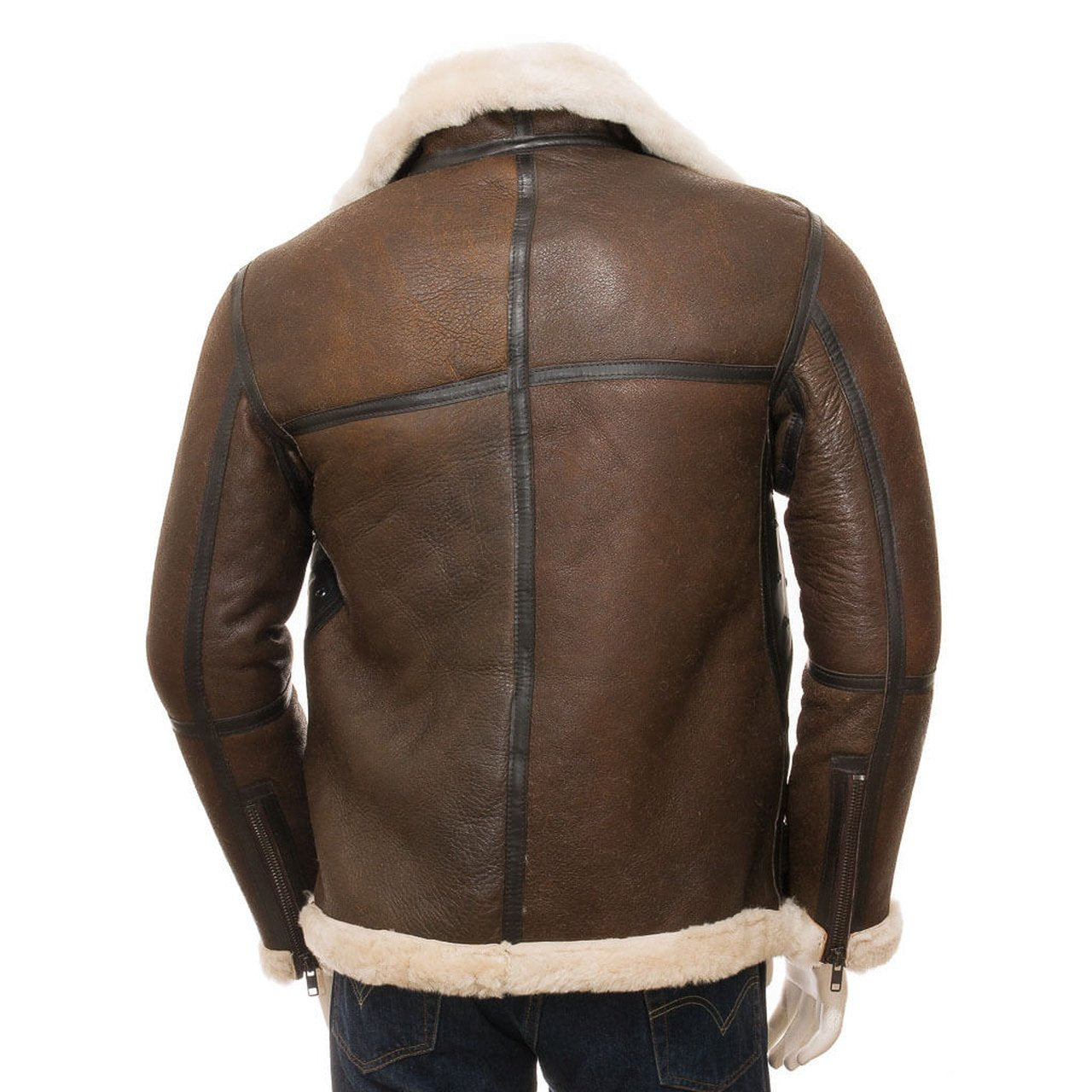 Brown Men Leather Shearling Jacket - Leather Jacket