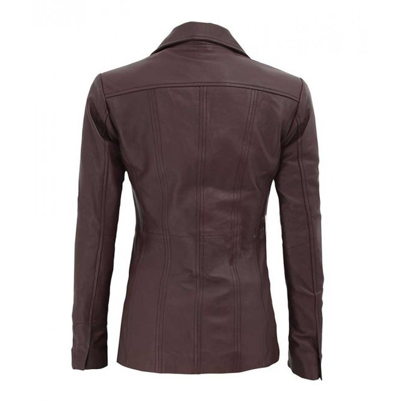Brown Three Button Closure Leather Blazer for Women - Leather Jacket