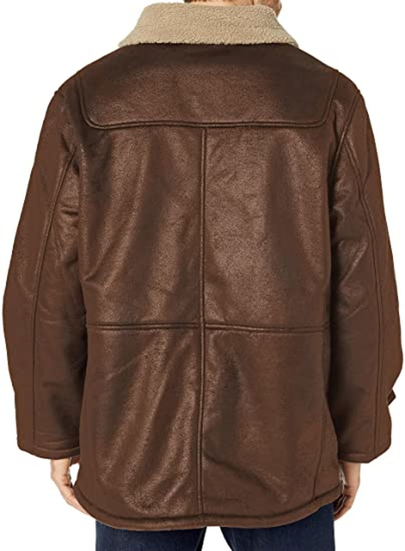 Brown Fur Leather Jacket in Bottom Style For Men