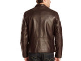 Fashion Brown Genuine Leather Jacket with Zippers