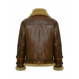 Mens Brown Pilot Aviator Fur Shearling Genuine sheepskin Bomber leather jacket
