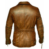 Mens Distressed Brown Ruffle Biker Coat Real Sheepskin Cafe Racer Bomber