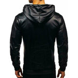 Mens Hooded Fashion Biker Leather Jacket Bomber Black Cafe Racer Slim Fit Retro