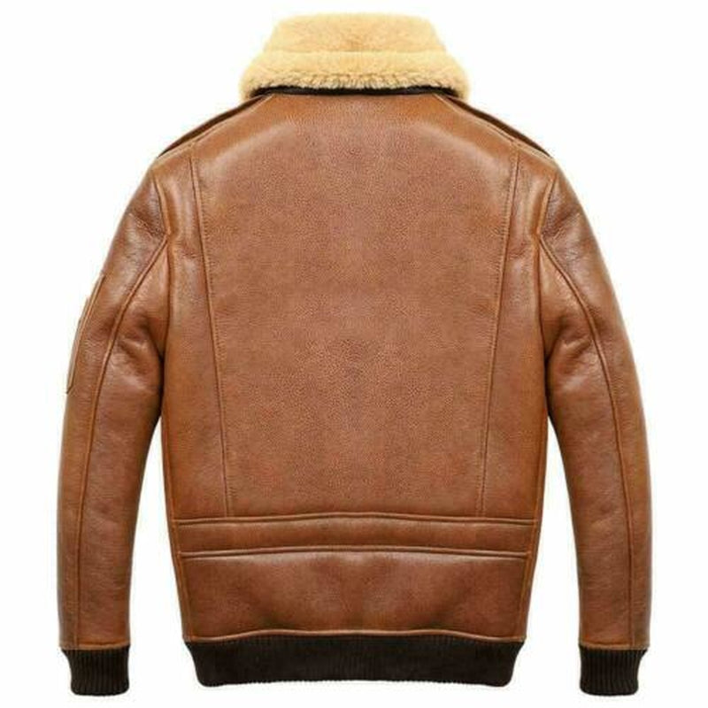 Mens Leather Jacket A2 Camel Brown Fur B3 Collar Shearling Flying Aviator Bomber