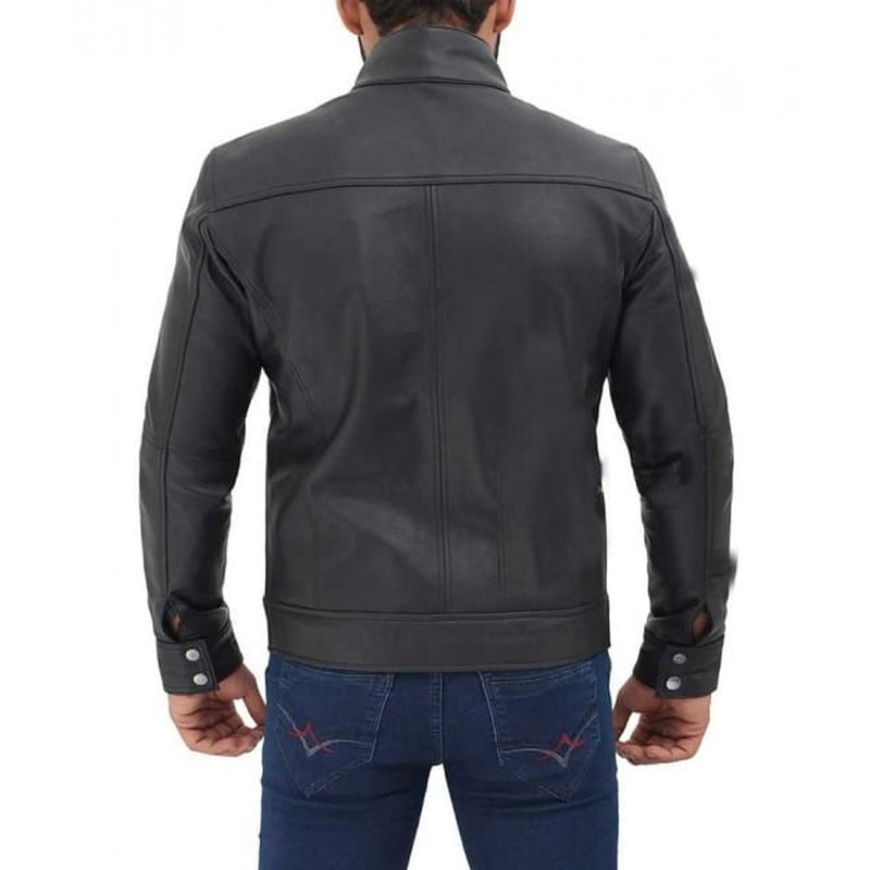 Men Black Lambskin Zipper Leather Jacket - Leather Jacket