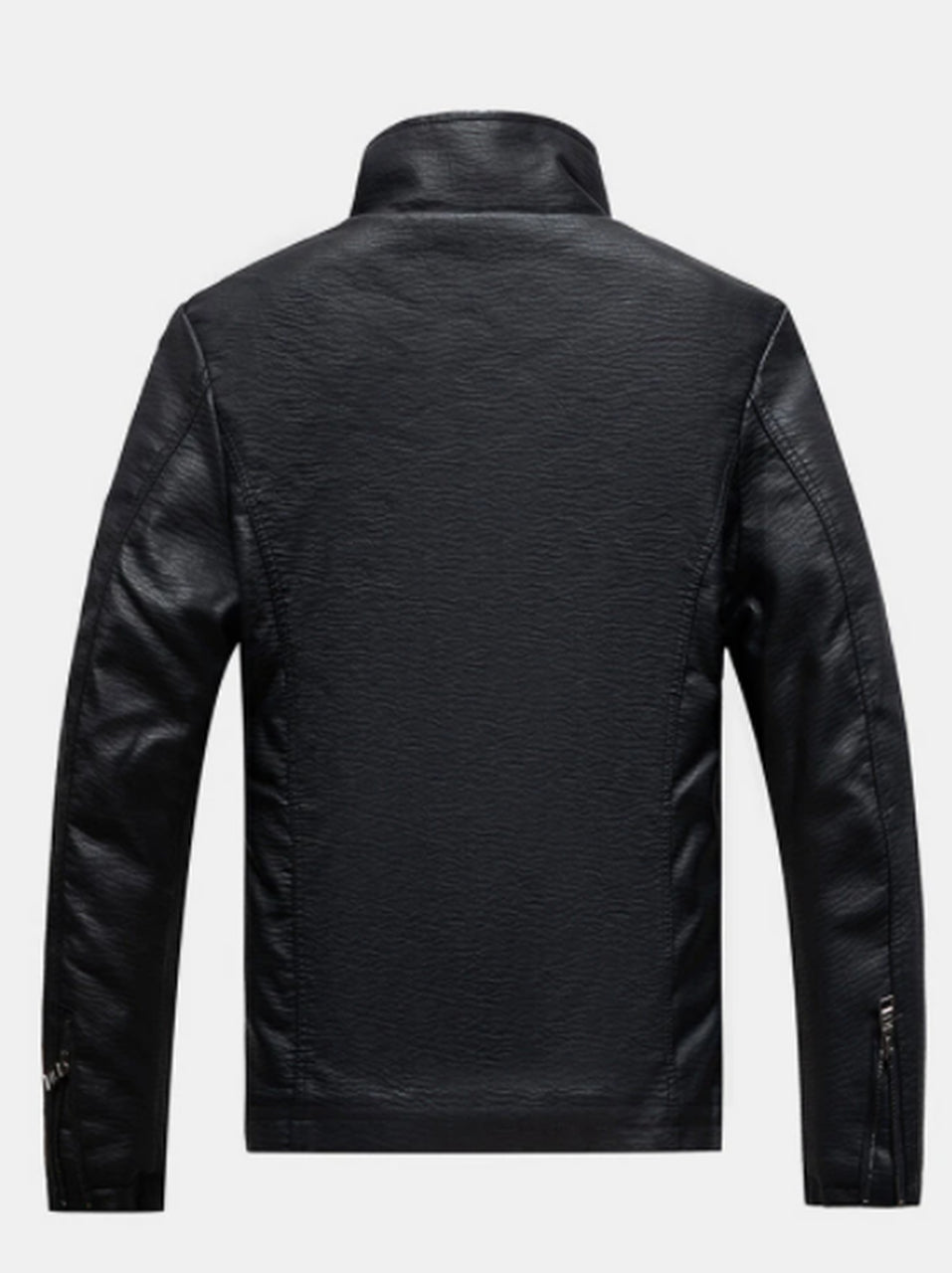 Men Design Solid Zip Stand Collar Geniune Sheep Skin Leather Jacket