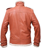 Men Genuine Lambskin Leather Shearling FUR Bomber Flight Winter Jacket