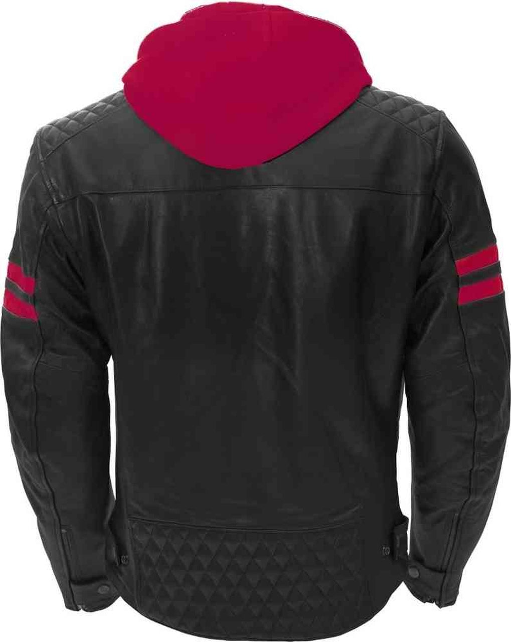 Men Genuine Leather Jacket In Hoddie With Red Stripes