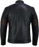 Men Genuine Sheep Leather Jacket With Brown Stripes In Black
