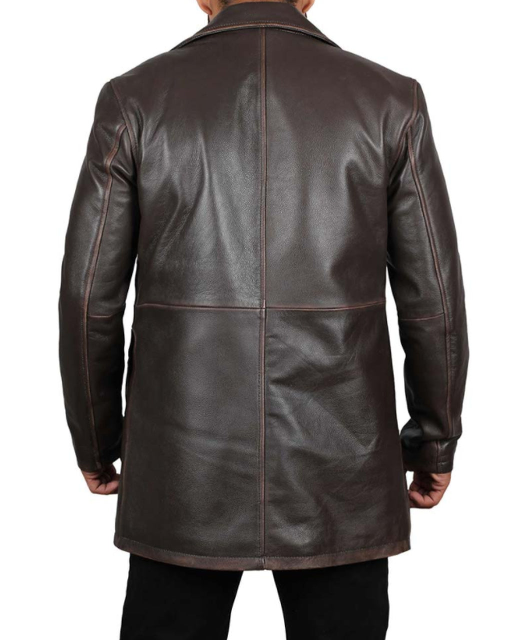 Men Long Coat Geniune Sheep Skin Leather Jacket  In Botton Style