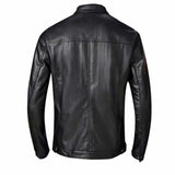 Men Slim Fit Genuine Leather Jacket With Zipper Pocket In Black