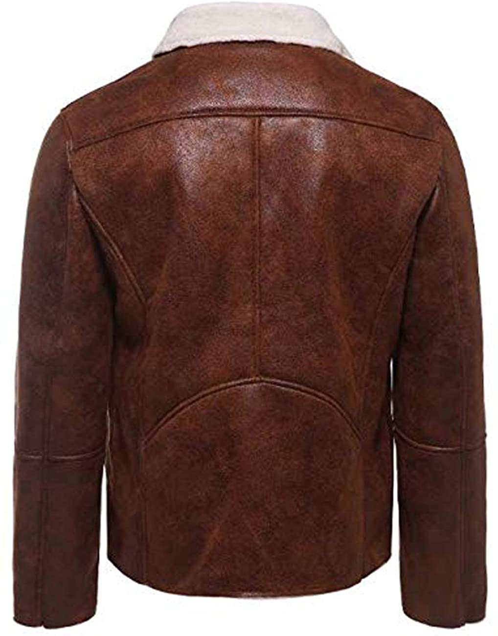 Men White Shearling FUR Genuine Sheepskin Leather Jacket With Stylish Zip In Brown
