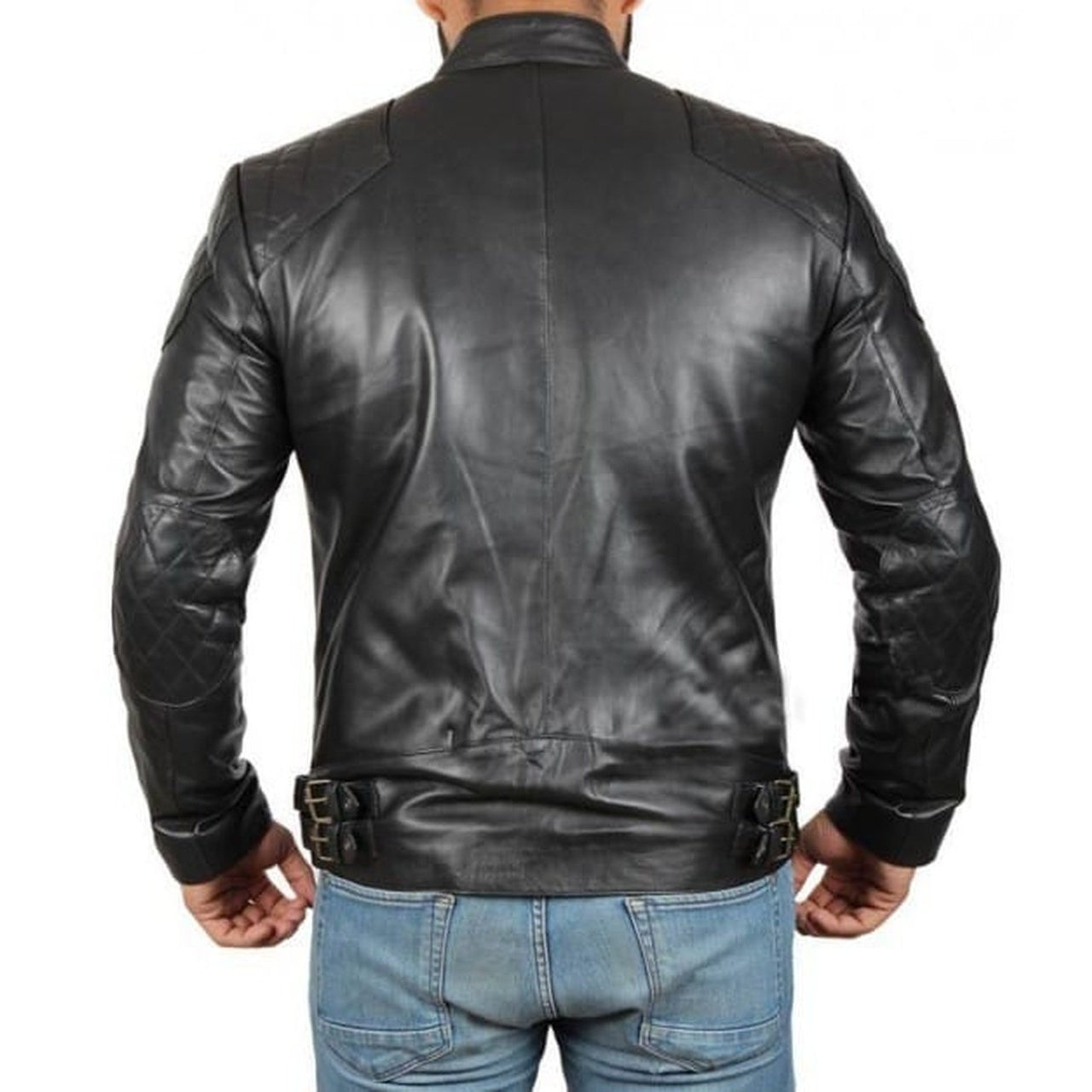 Black Quilted Retro Biker | Leather Jacket Mens - Leather Jacket