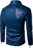 Mens Slim Fit Genuine Sheepskin Leather Jacket New Style In Sky Blue