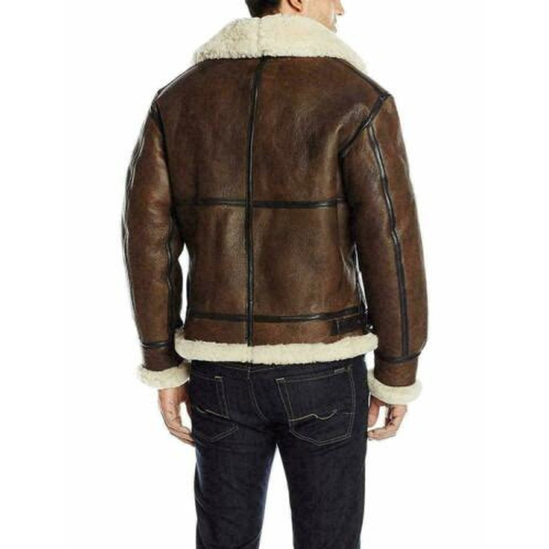 RAF B3 Brown Men Leather Jacket Aviator Bomber FUR Shearling Pilot Flying