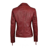 Red Asymmetrical Motorcycle Slim Fit Women leather jacket - Leather Jacket