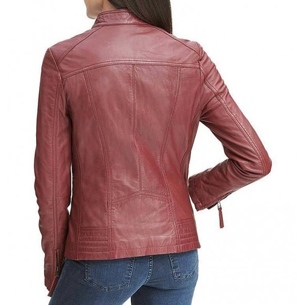Red Casual Women Leather Jacket - Leather Jacket