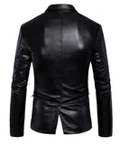Slim Fit Fashion Men Lapel Collar Leather Jacket In Black