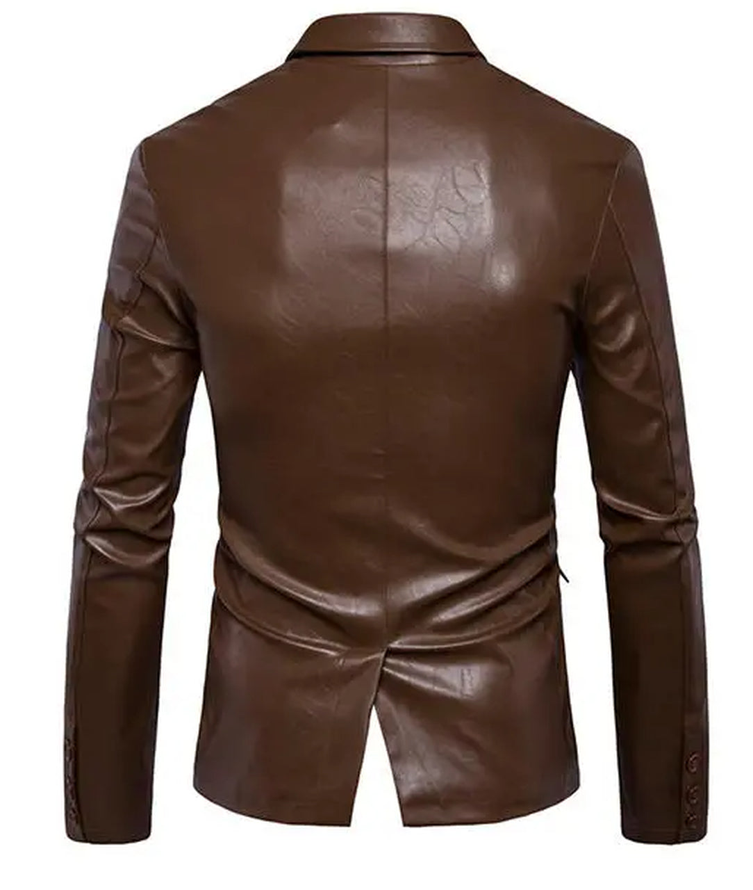 Slim Fit Fashion Men Lapel Collar Leather Jacket In Brown