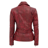 Stylish Maroon Leather Biker Jacket for Women - Women Leather Jacket - Leather Jacket