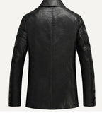 Thick Single Breasted Casual Blazers Leather Jacket For Men In Black