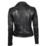 Women Black Quilted Motorcycle Style Jacket - Leather Jacket