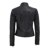 Women Black Slim Fit Genuine Leather Jacket - Leather Jacket
